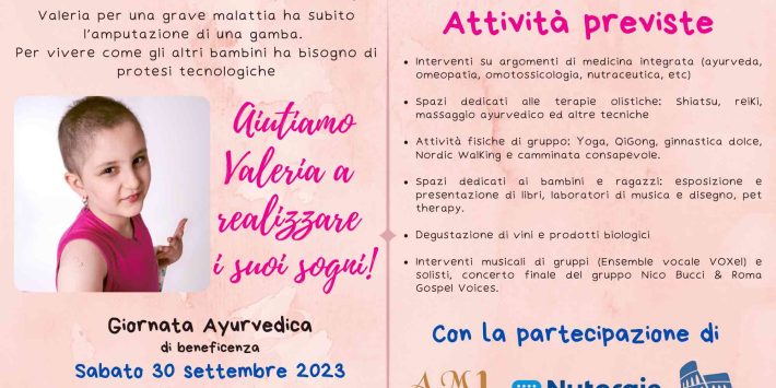 “Insieme per Valeria” l’evento che unisce la medicina ayurvedica alla beneficenza il 30 settembre a Roma