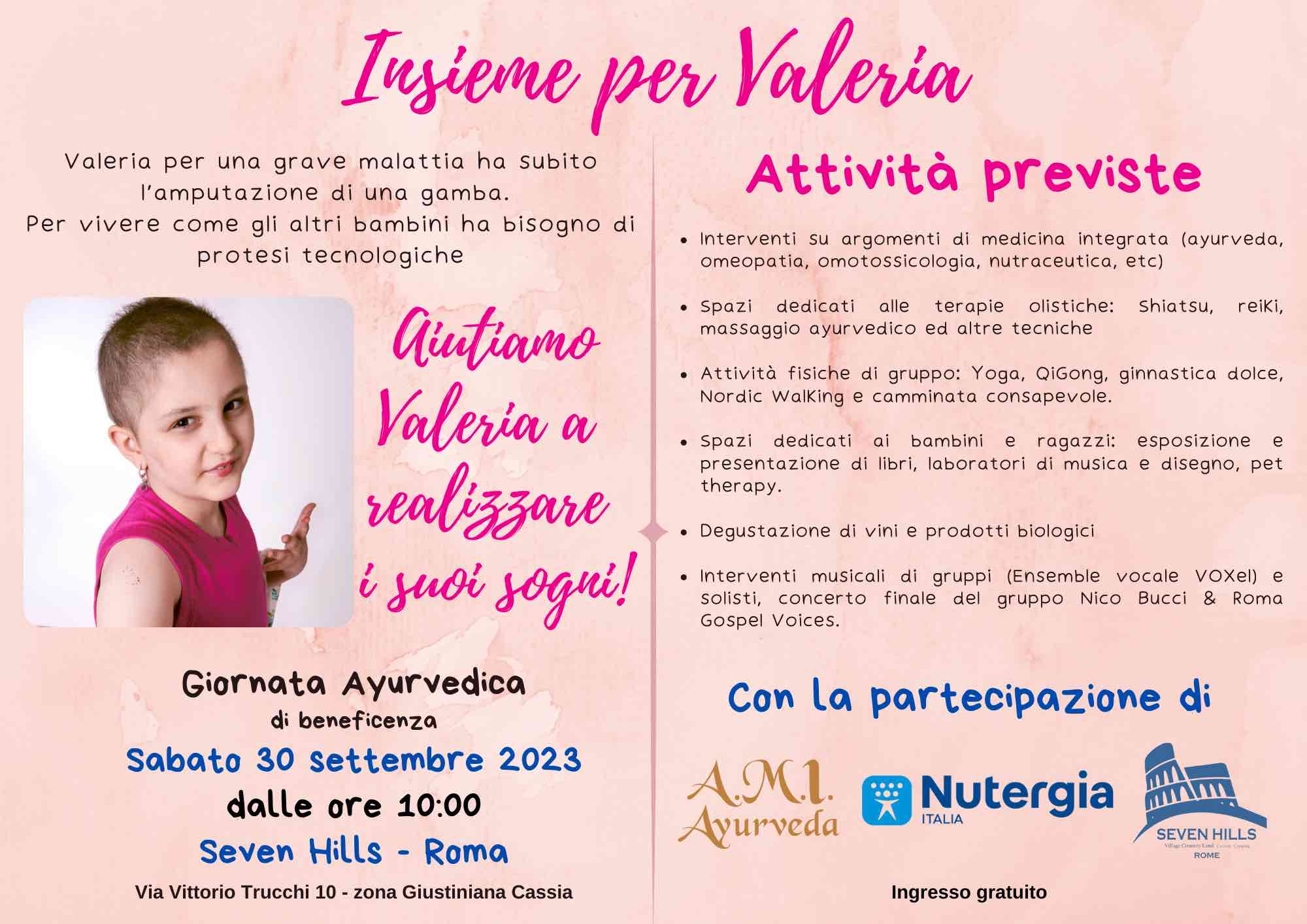 “Insieme per Valeria” l’evento che unisce la medicina ayurvedica alla beneficenza il 30 settembre a Roma