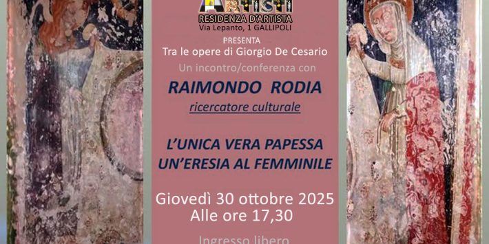Un incontro/conferenza con Raimondo Rodia: “L’unica vera papessa, un’eresia al femminile”.